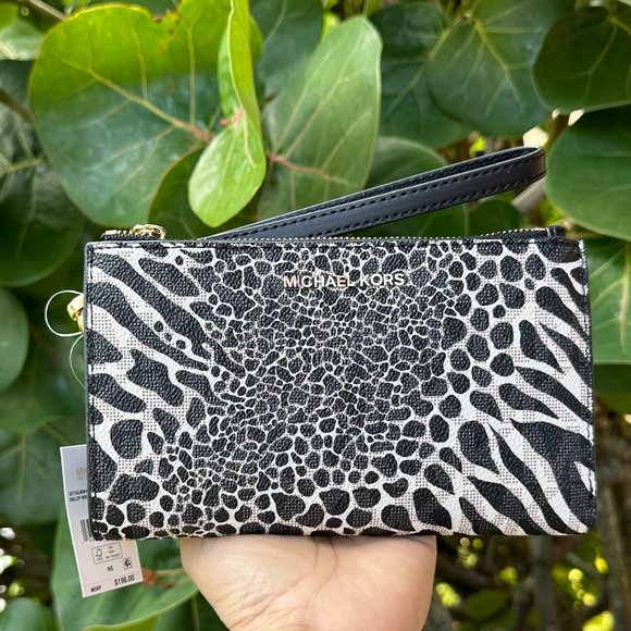 Michael Kors Carter Large Open Tote Bag + Double Zip Wallet MK Zebra Print Black - Picture 13 of 16